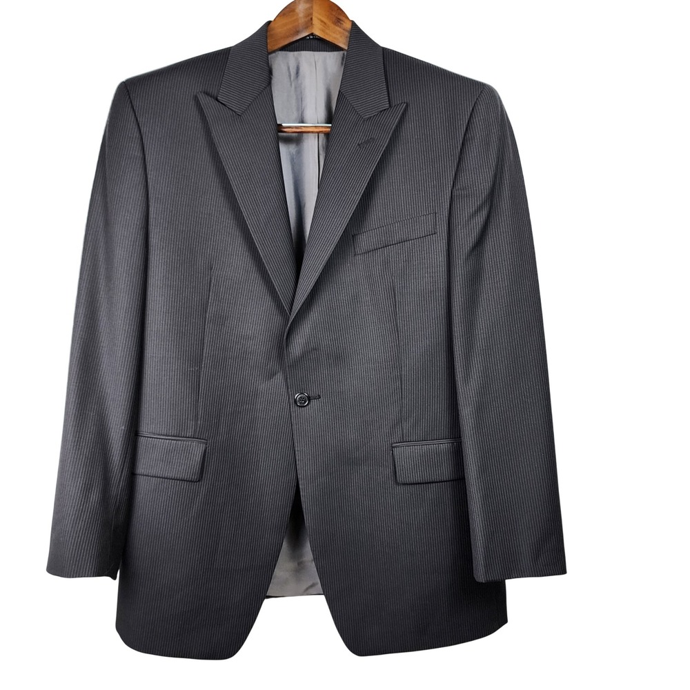 Calvin Klein Wool Blazer Jacket Mens 42R Gray Pinstripe Professional Preppy Work